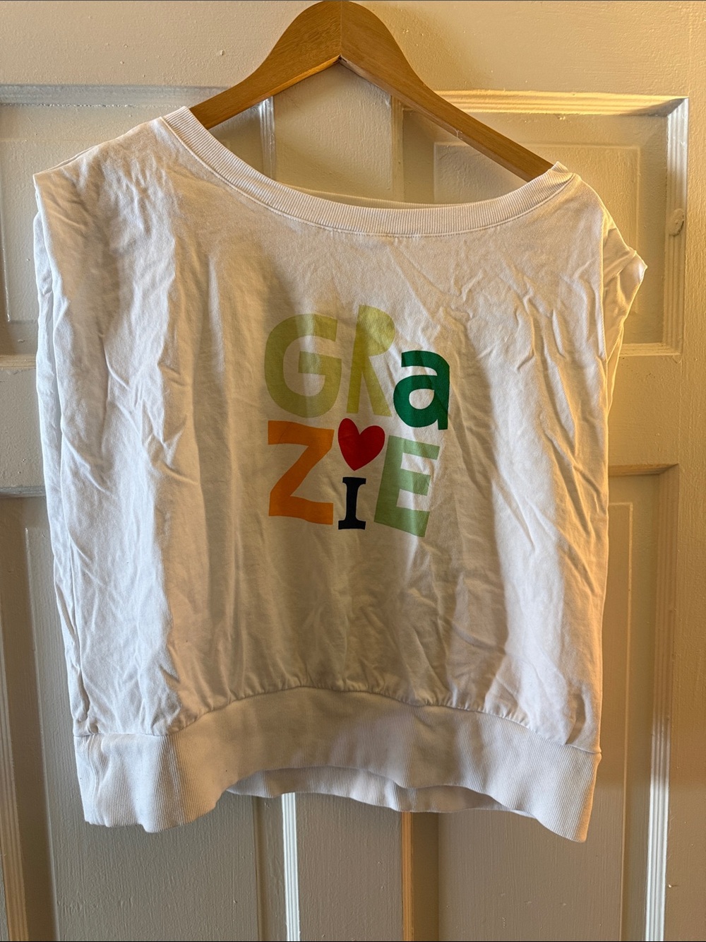 LOFT White Short-Sleeve women’s Tee with Colorful 'Grazie' Graphic— Sold out!